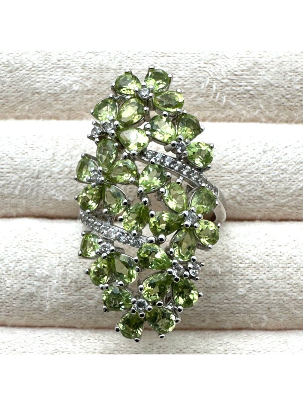 BBJ Peridot White Topaz Ring Sterling Silver Size 8 Statement Jewelry